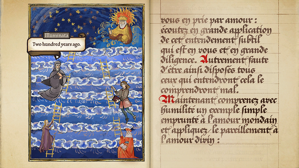 A screen grab of a medieval style illustration and text.