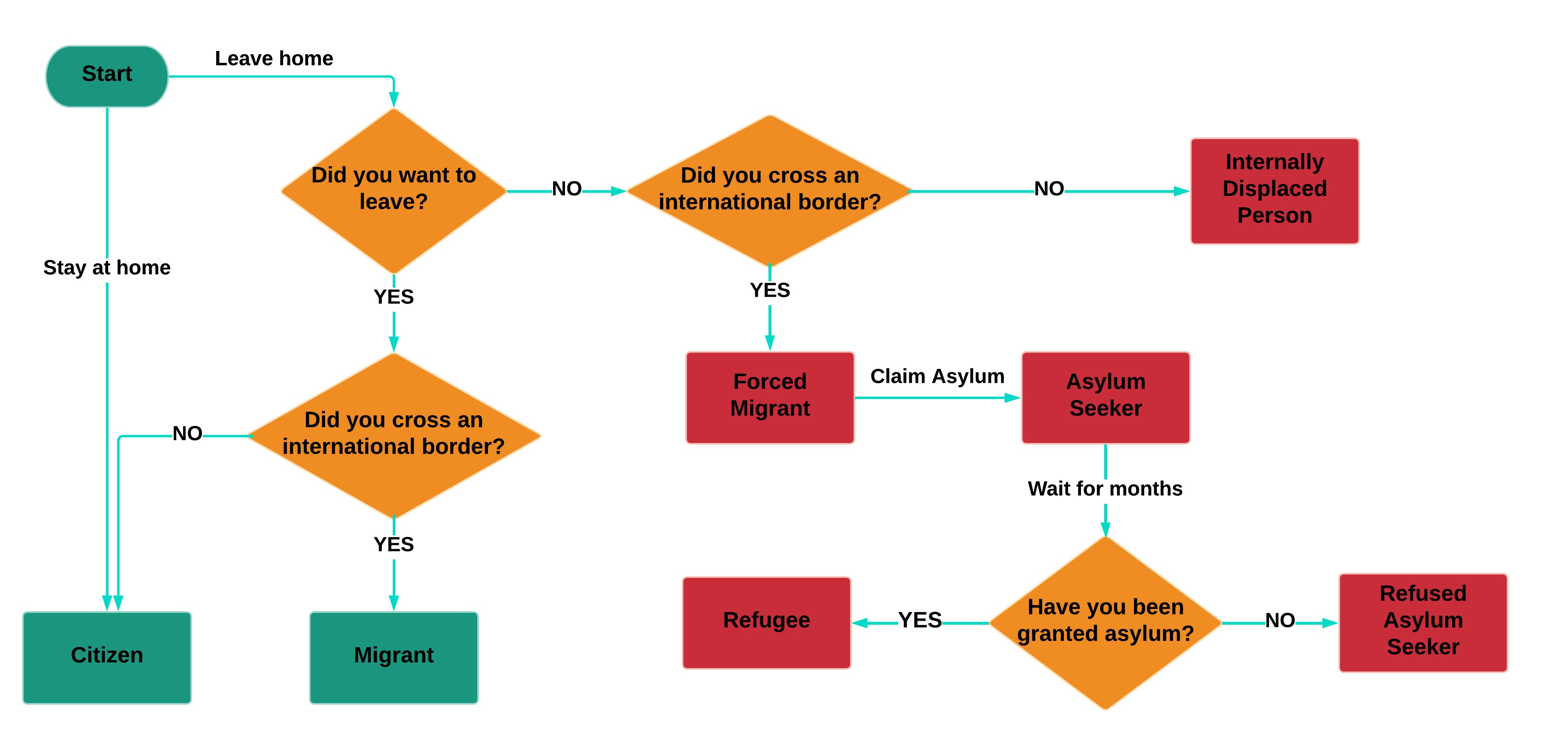 A flow chart for determining a migrant's status