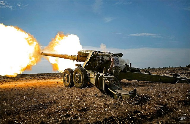 Anti-aircraft shells firing out of gun