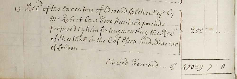 An accounting entry in copperplate writing.