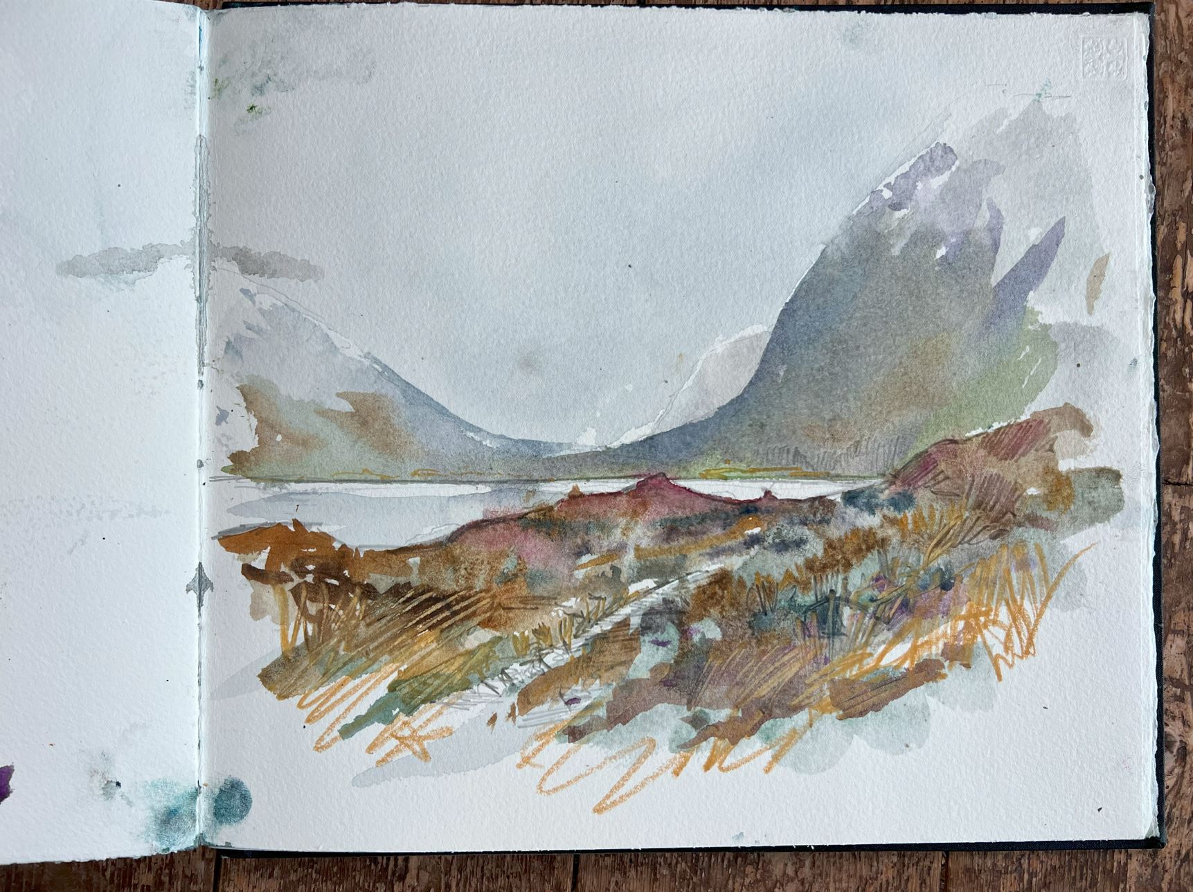 A sketchbook line and watercolour image.