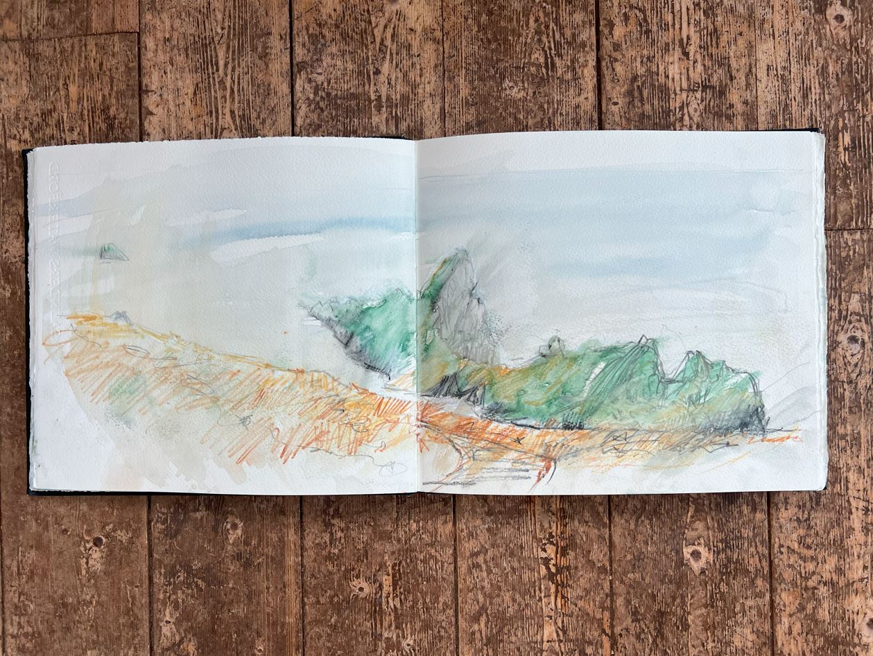 A sketchbook line and watercolour image.