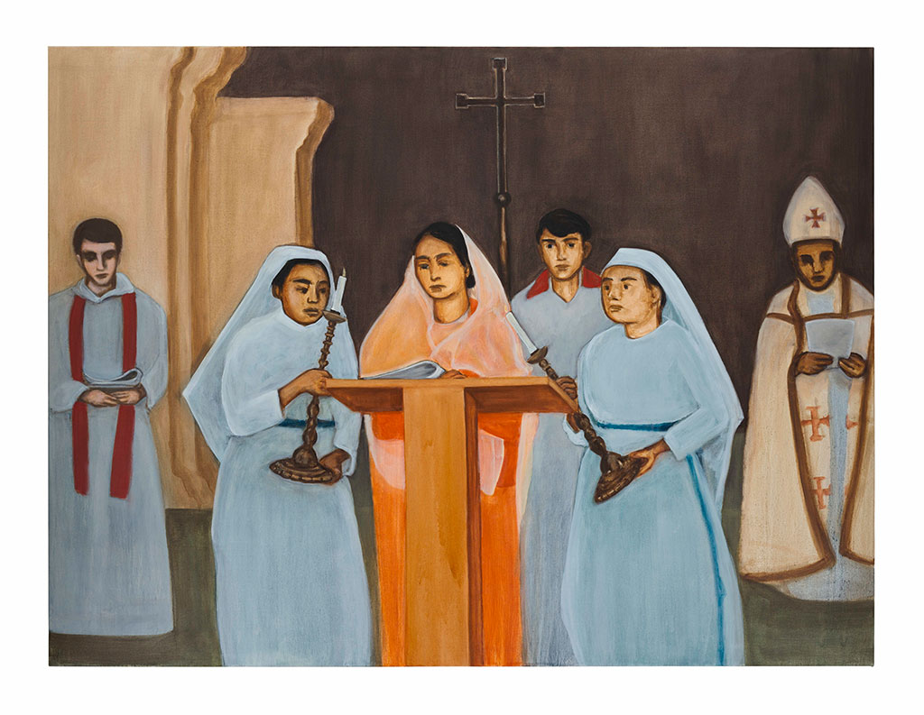 a painting shows Bengali celebrants of a Eucharist.