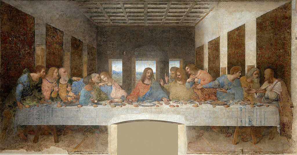 A painting of the Last supper showing Christ and the disciples at a table.