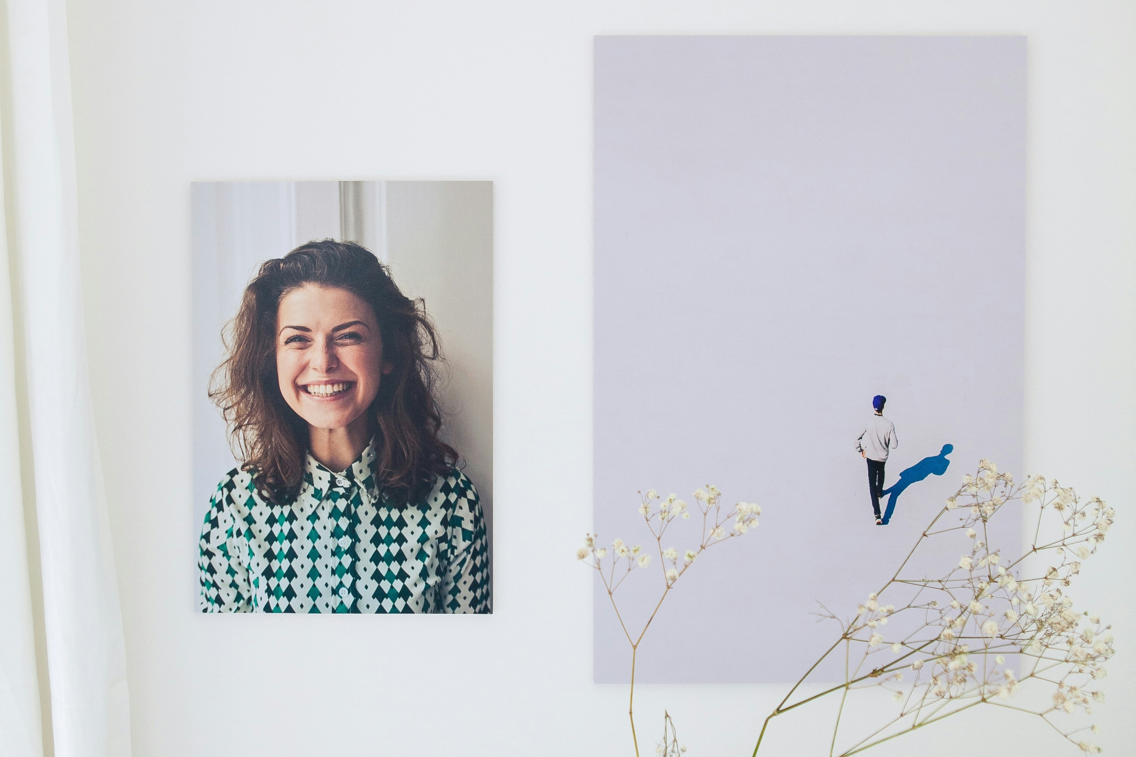A composite show a smiling woman next to a small illustrate of someone walking off into the distance.