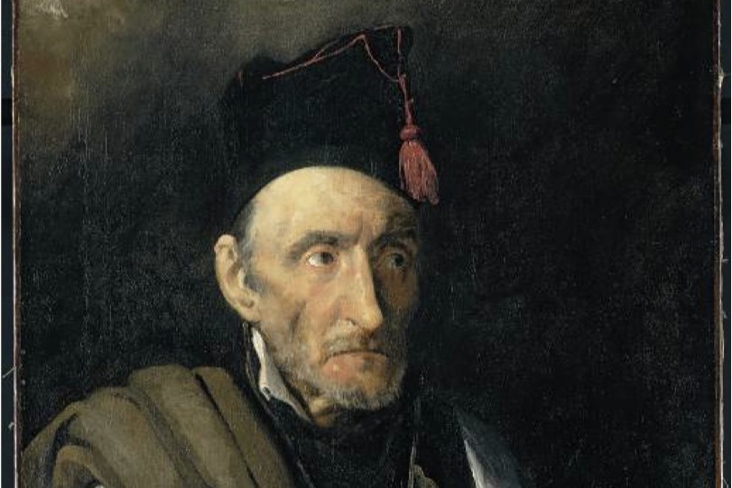 A painting of a haunted looking old man dressed in an imagined military uniform.
