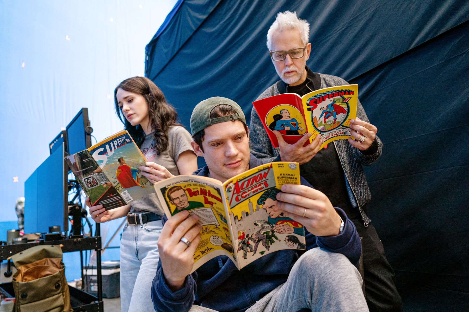 A film crew read old comics on set.