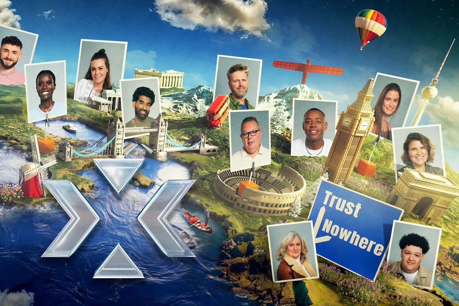 A composite images show a map of Europe with Destination X contestants pictures above.