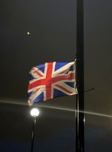 A Union Jack flag on a lamppost.