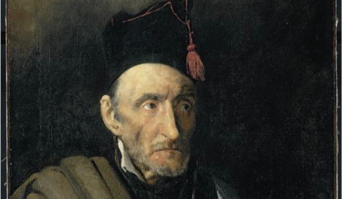 A painting of a haunted looking old man dressed in an imagined military uniform.