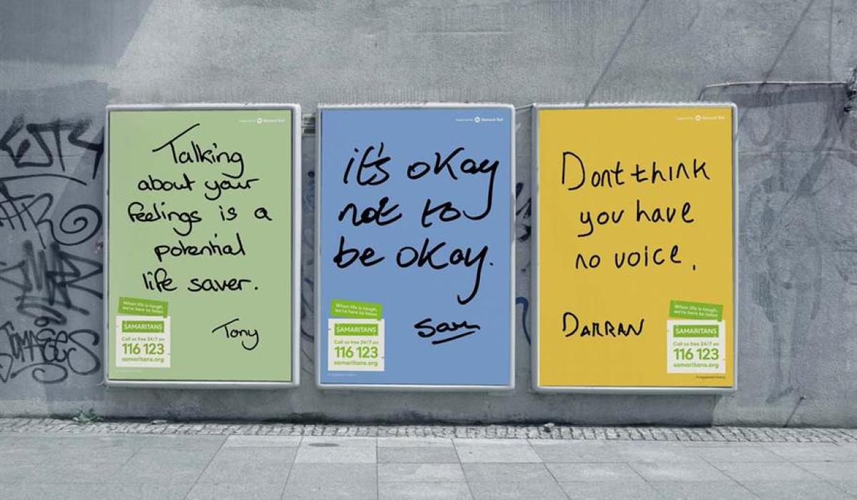 Three posters with suicide prevention messages.