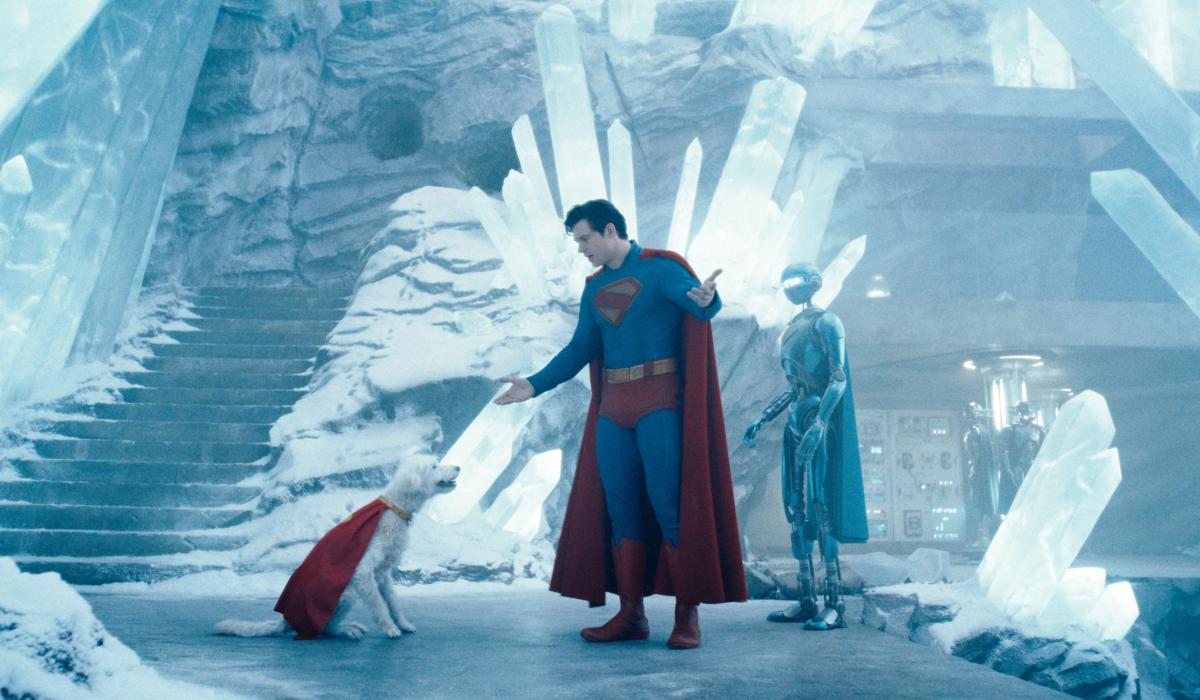 Superman talks to his dog amid the ice.