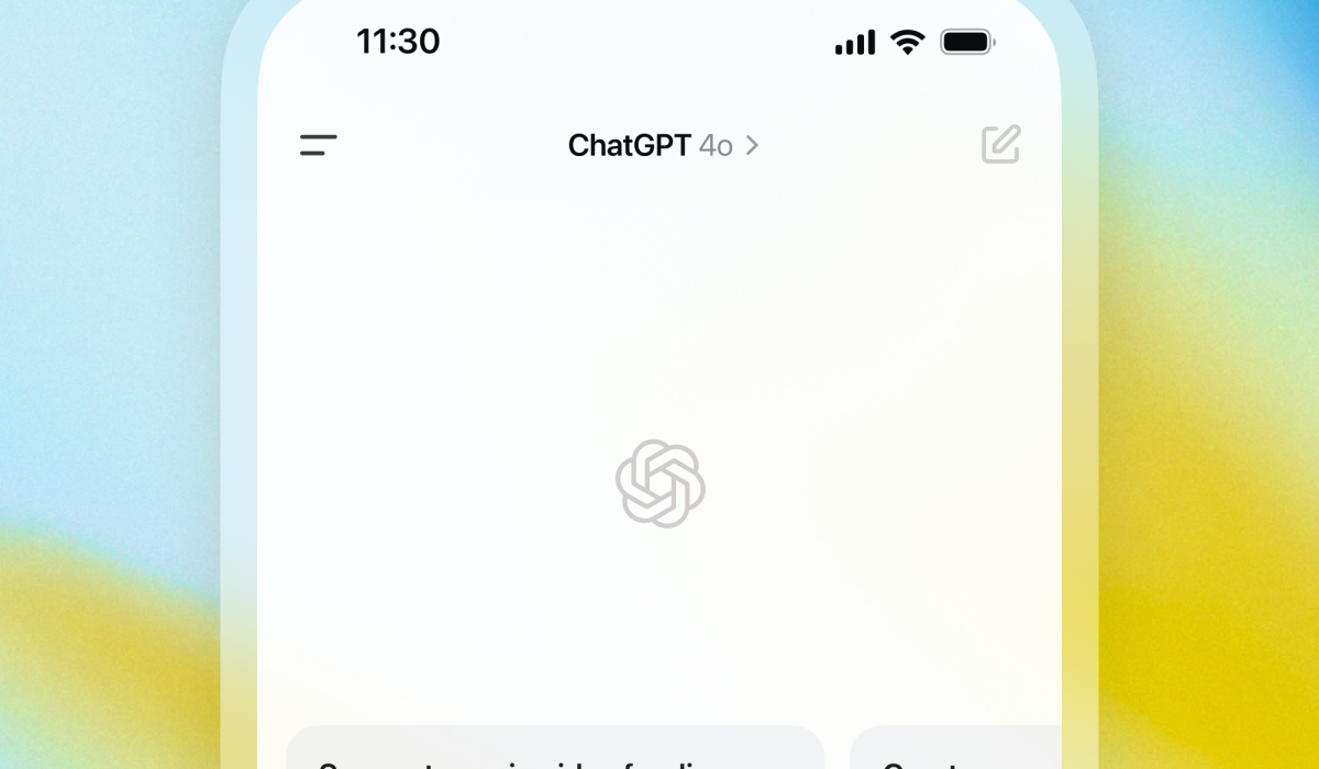 A home screen for the ChatGPT app shows its logo.