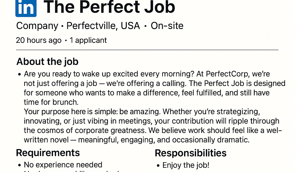 A mock ad for the perfect job.