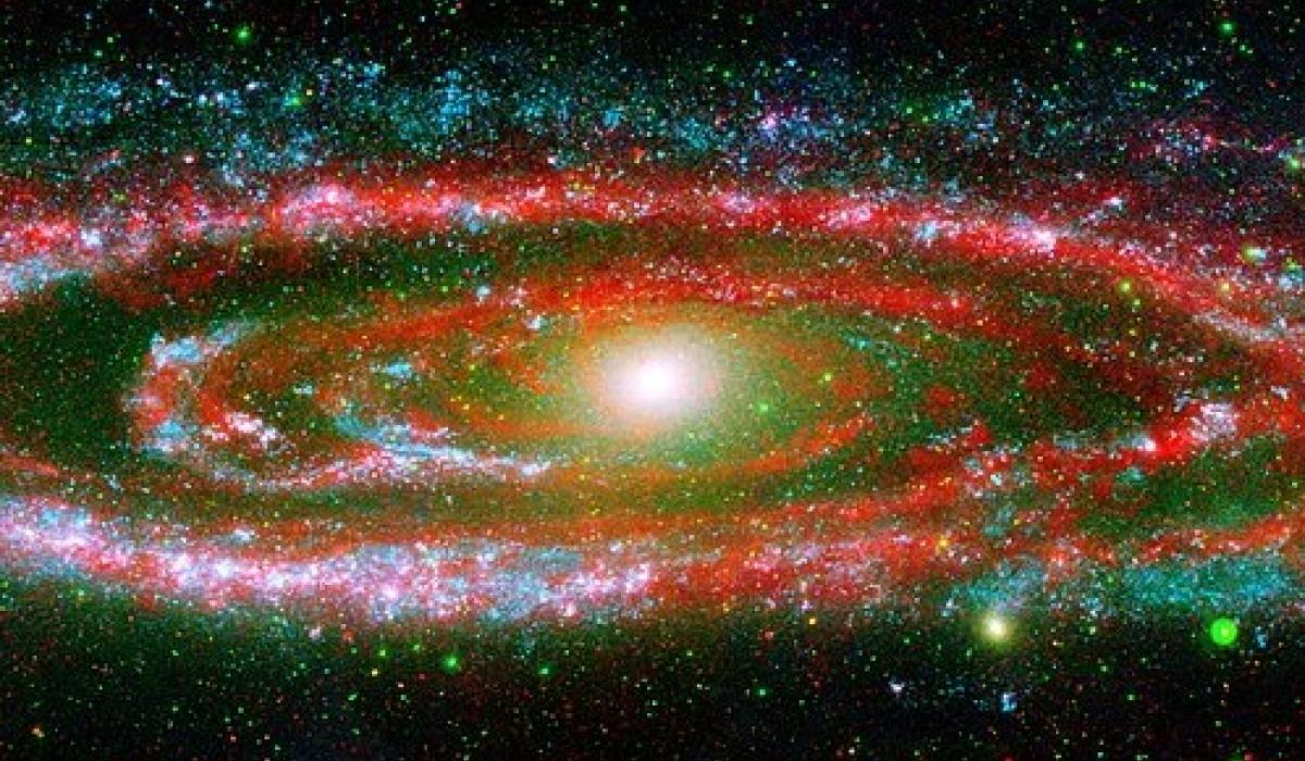 A spital galaxy coloured red, white and black.