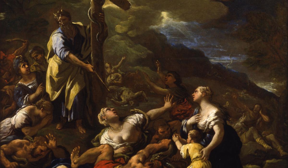 A 17th Century painting of Moses and the brazen cross.