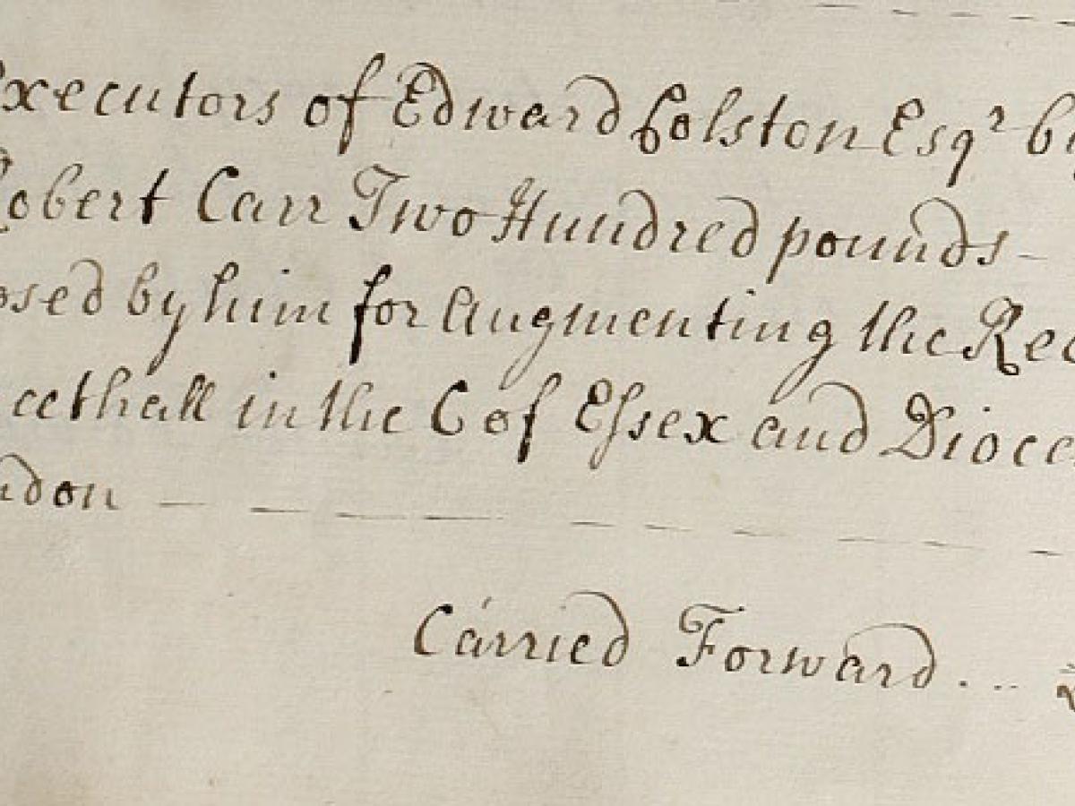 An accounting entry in copperplate writing.