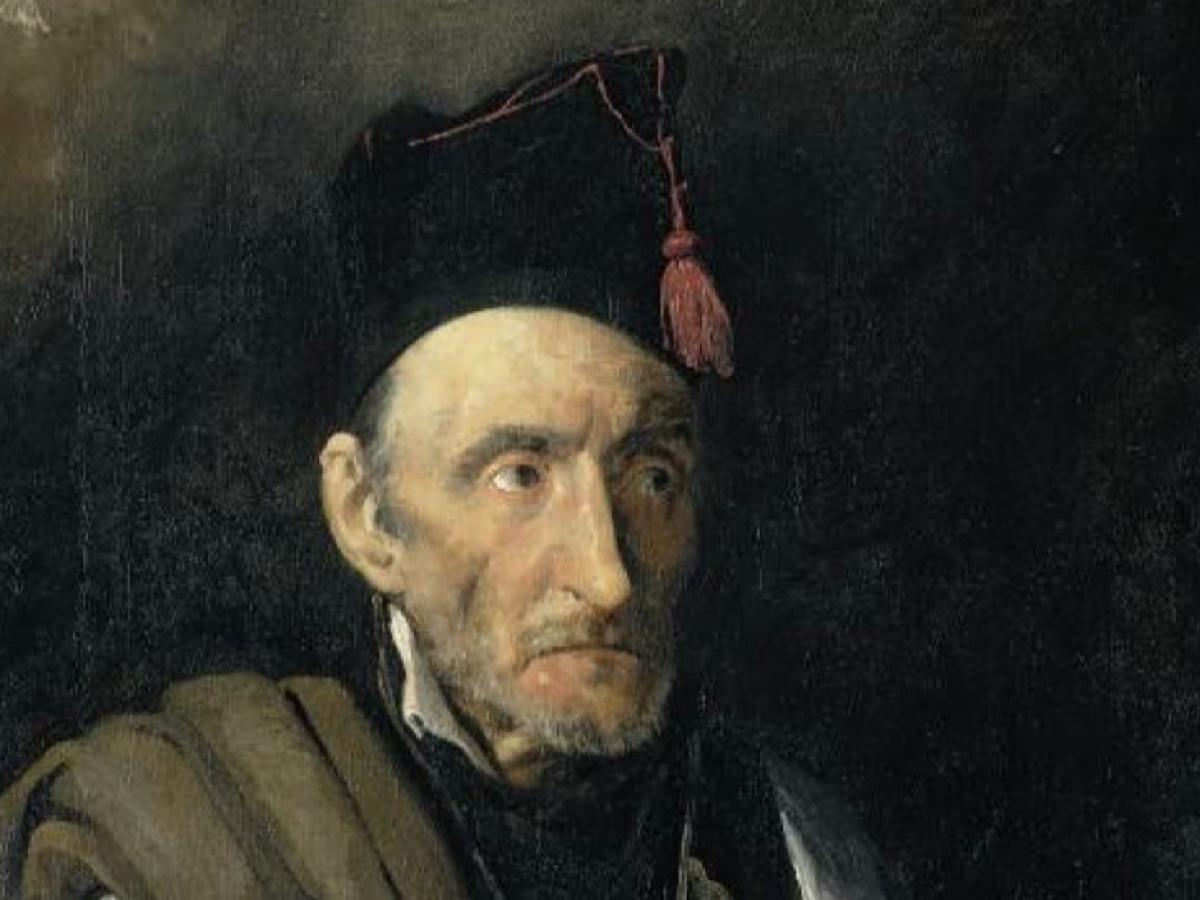A painting of a haunted looking old man dressed in an imagined military uniform.