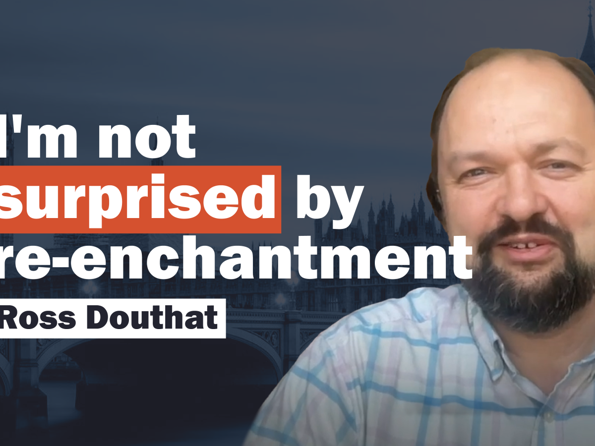 A video title card shows a guest and the quote; 'I am not surprised byre-enchantment