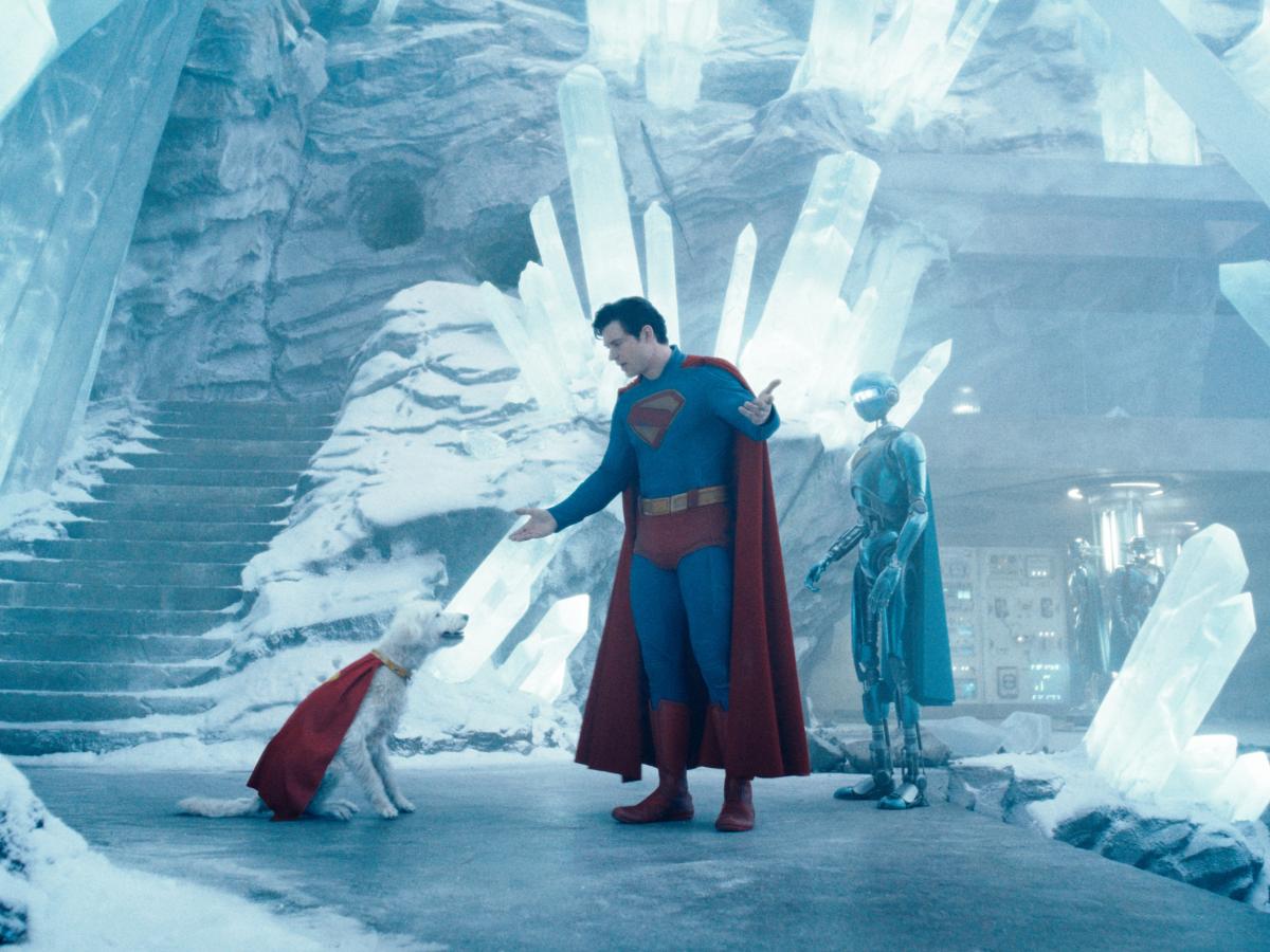 Superman talks to his dog amid the ice.
