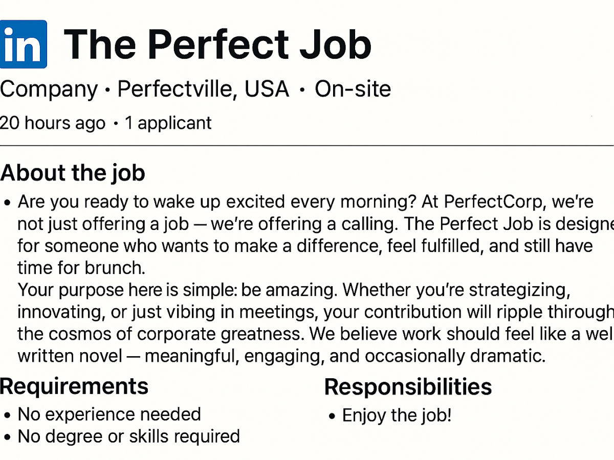 A mock ad for the perfect job.