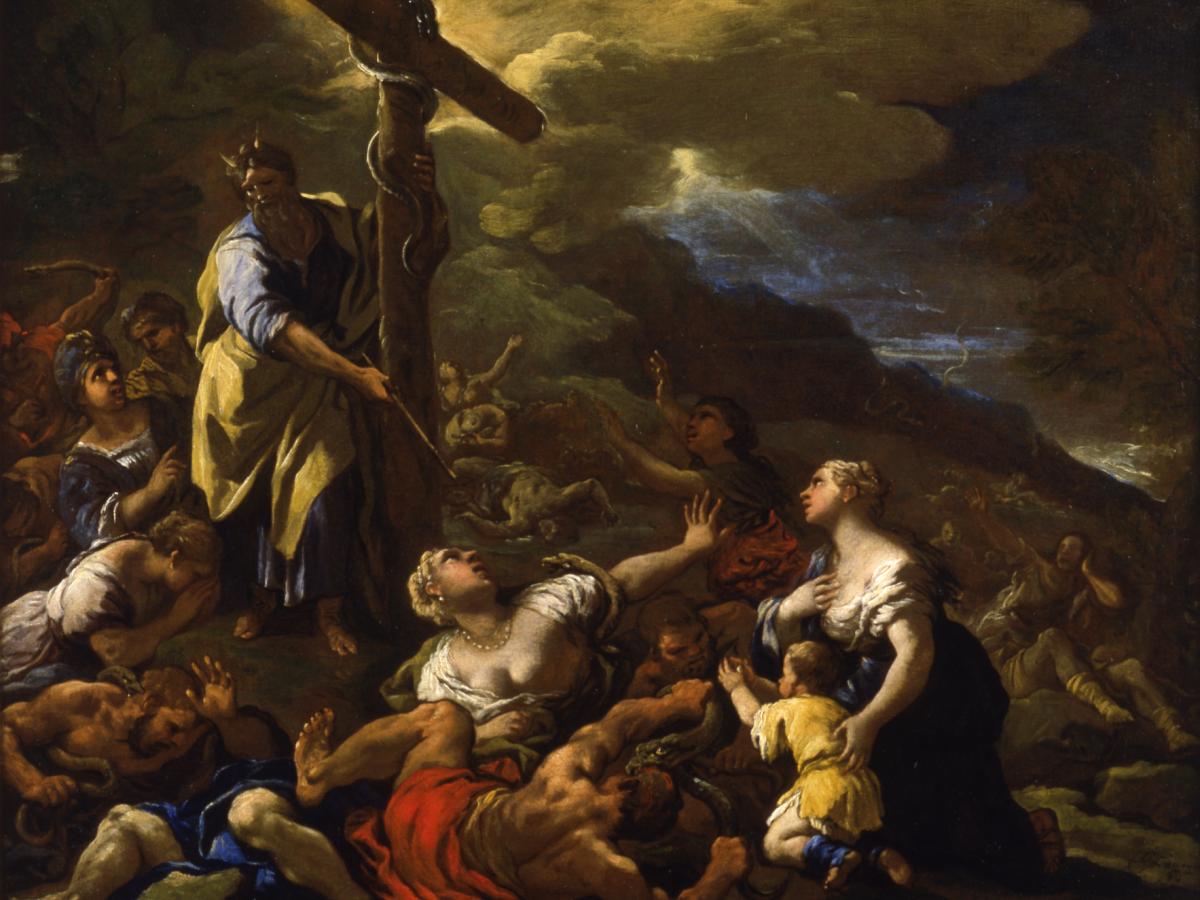 A 17th Century painting of Moses and the brazen cross.