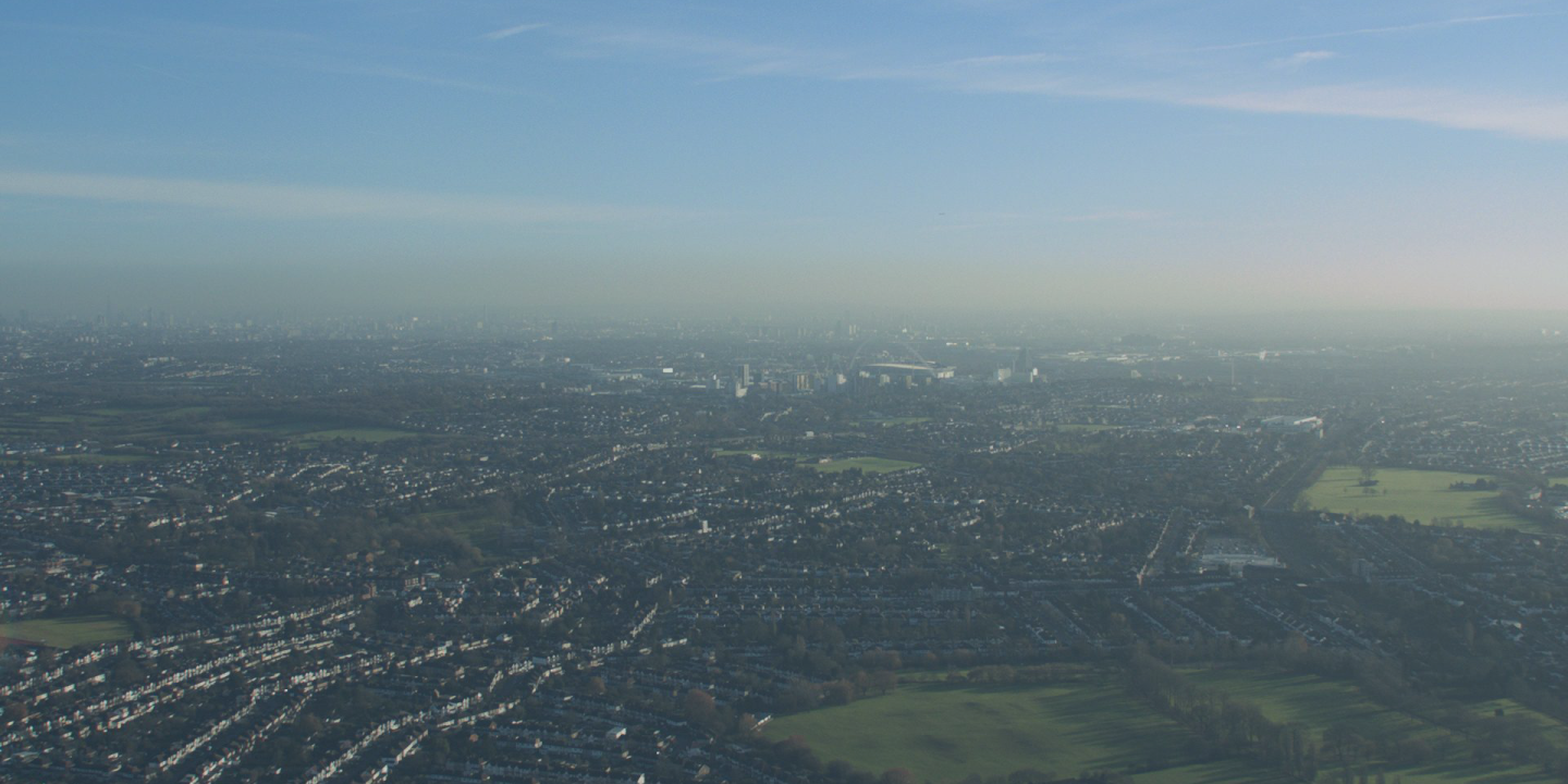 An aerial view across West London towards Grenfell Tower