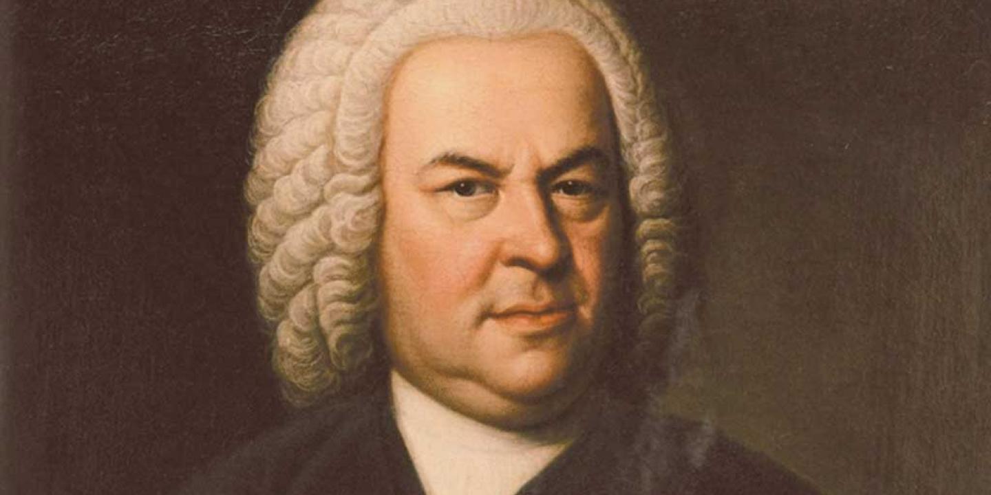 A painting of a 18th century man who wears a wig, white neckerchief and dark collarless coat.