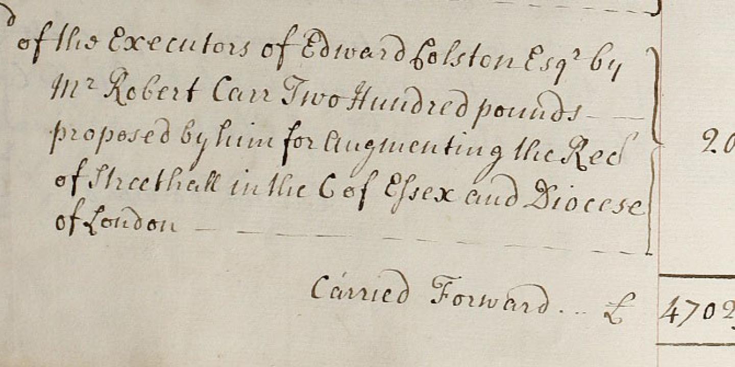 An accounting entry in copperplate writing.