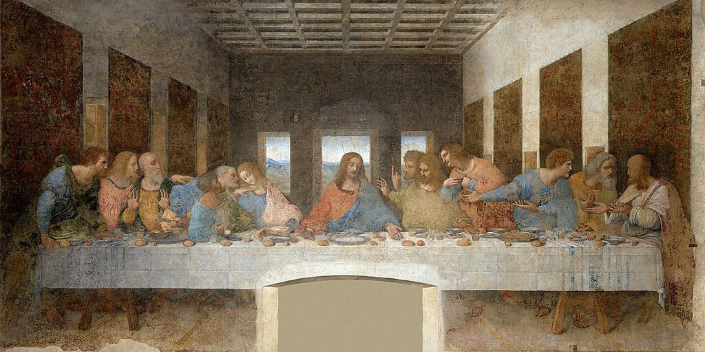 A painting of the Last supper showing Christ and the disciples at a table.