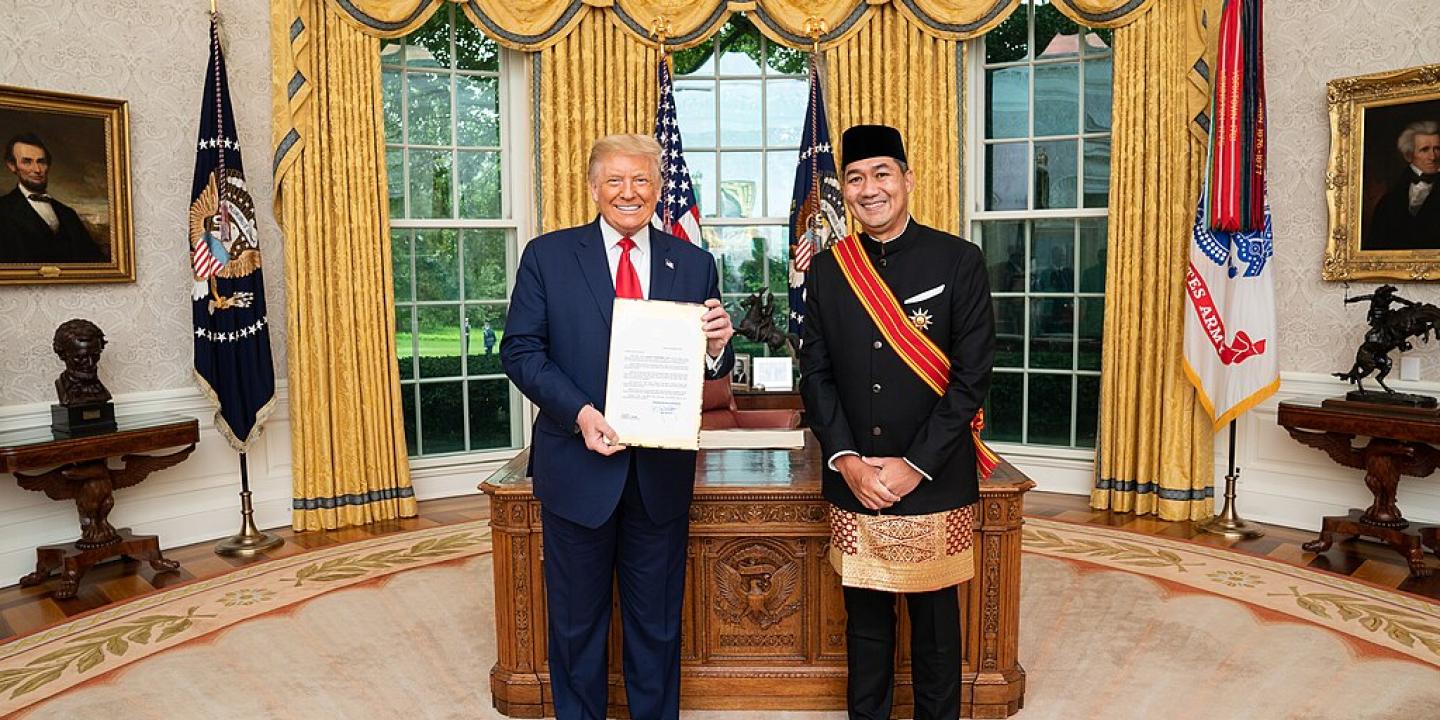 An ambassador presents credential to President Trump