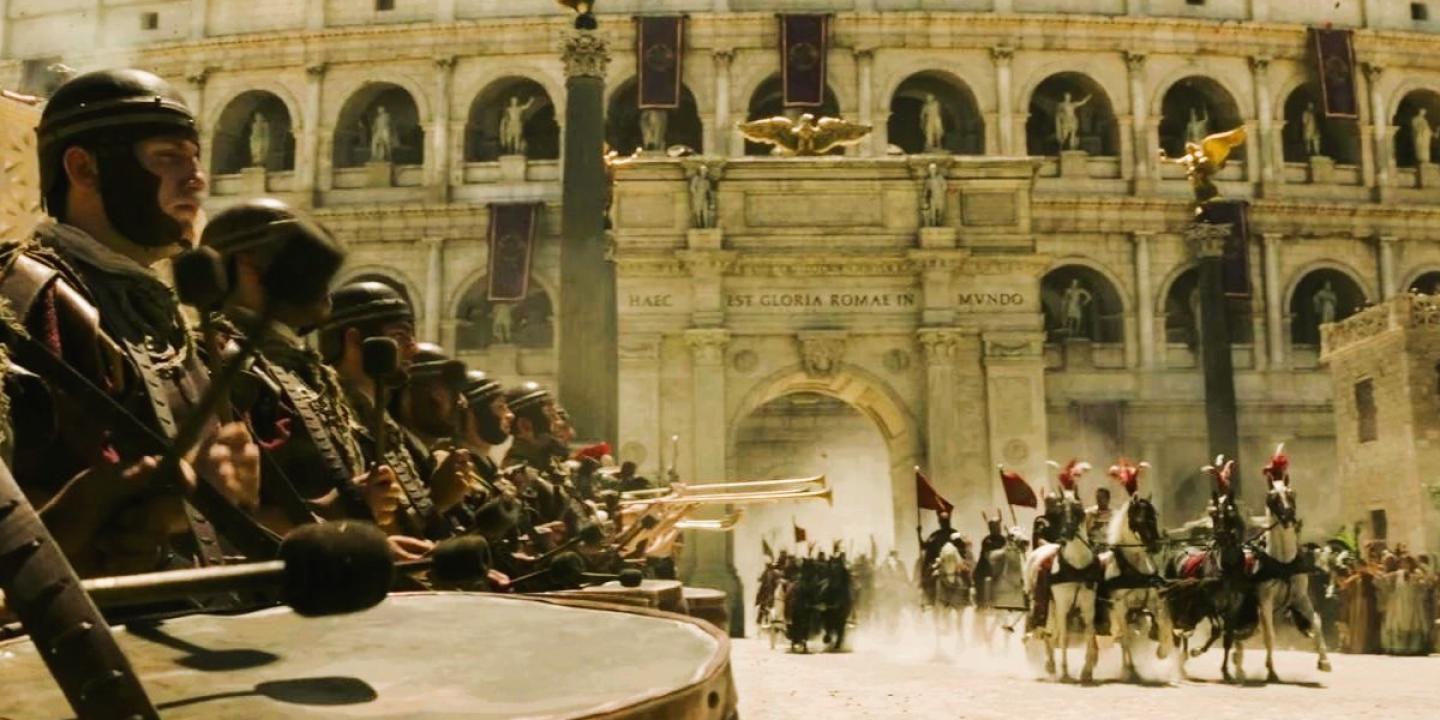 Chariots thunder into a Roman amphitheatre.