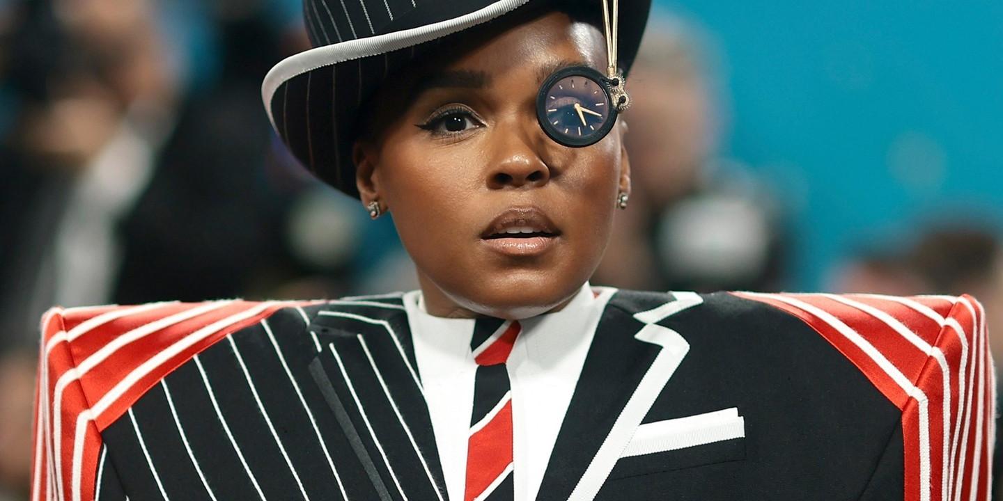 A celebrity wears a highly stylised cuboid suit to the Met Gala.