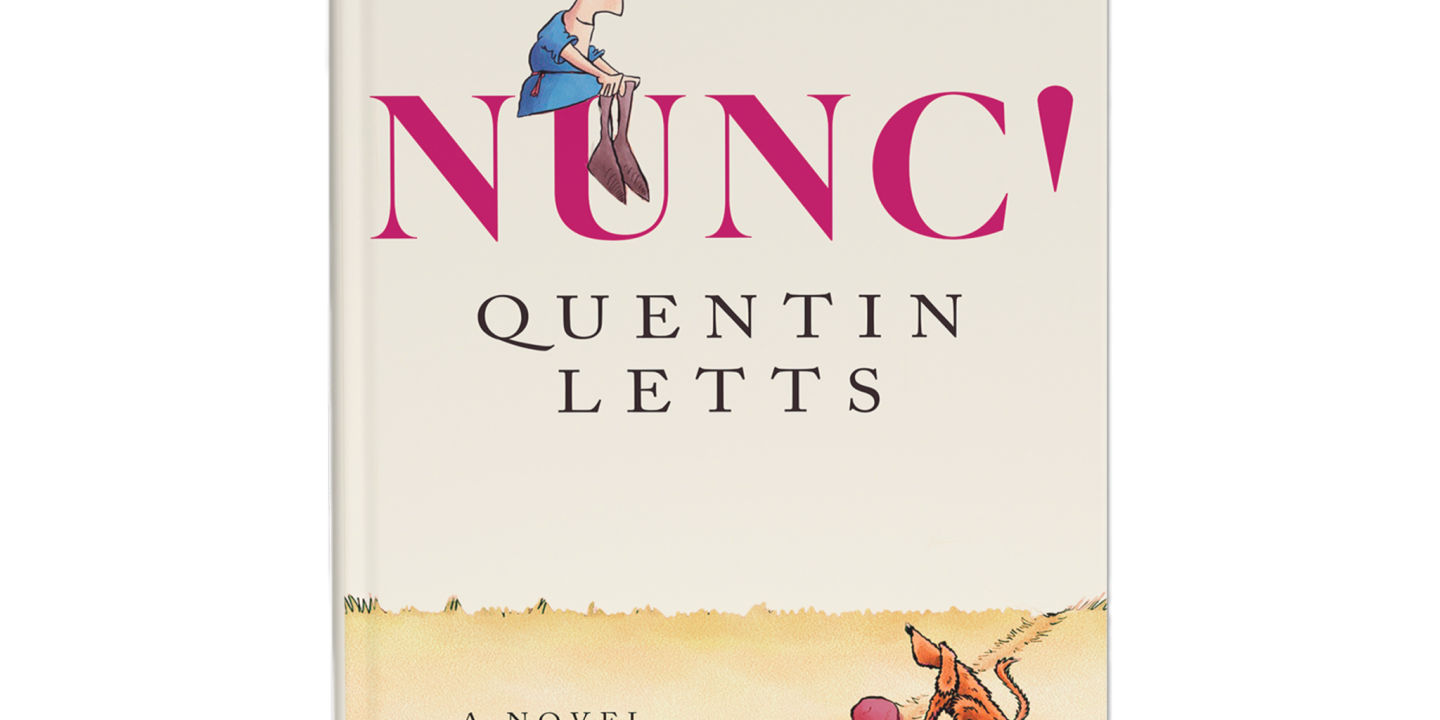 A book cover shows a cartoon man sitting on the title text while a dog sits below.