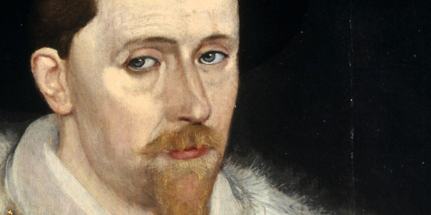A portrait of King James VI, his eyes fix the viewer.