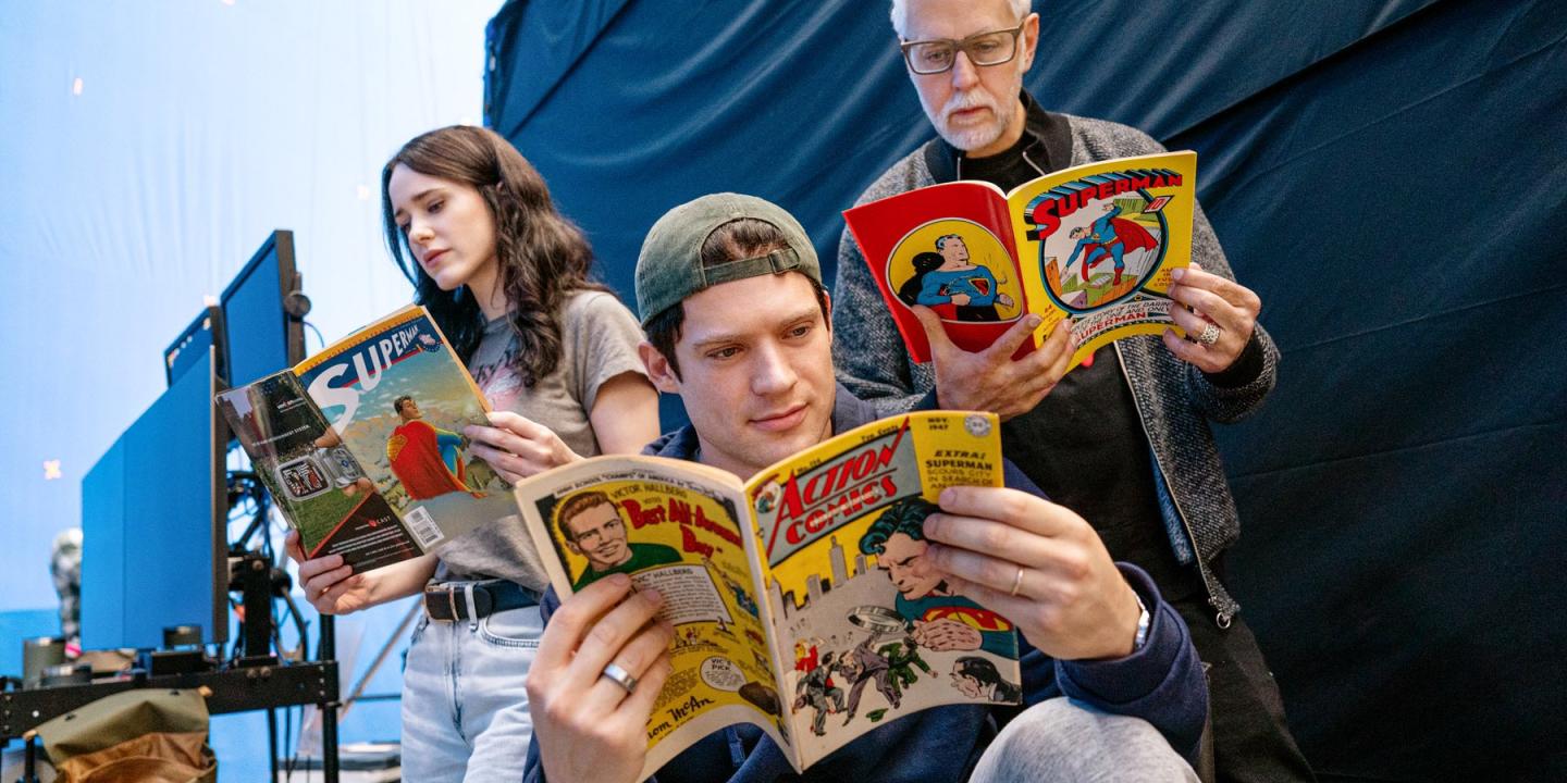 A film crew read old comics on set.
