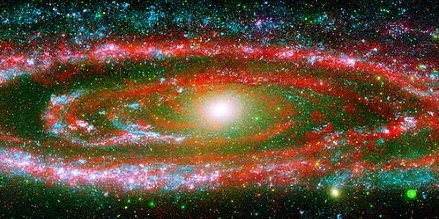 A spital galaxy coloured red, white and black.