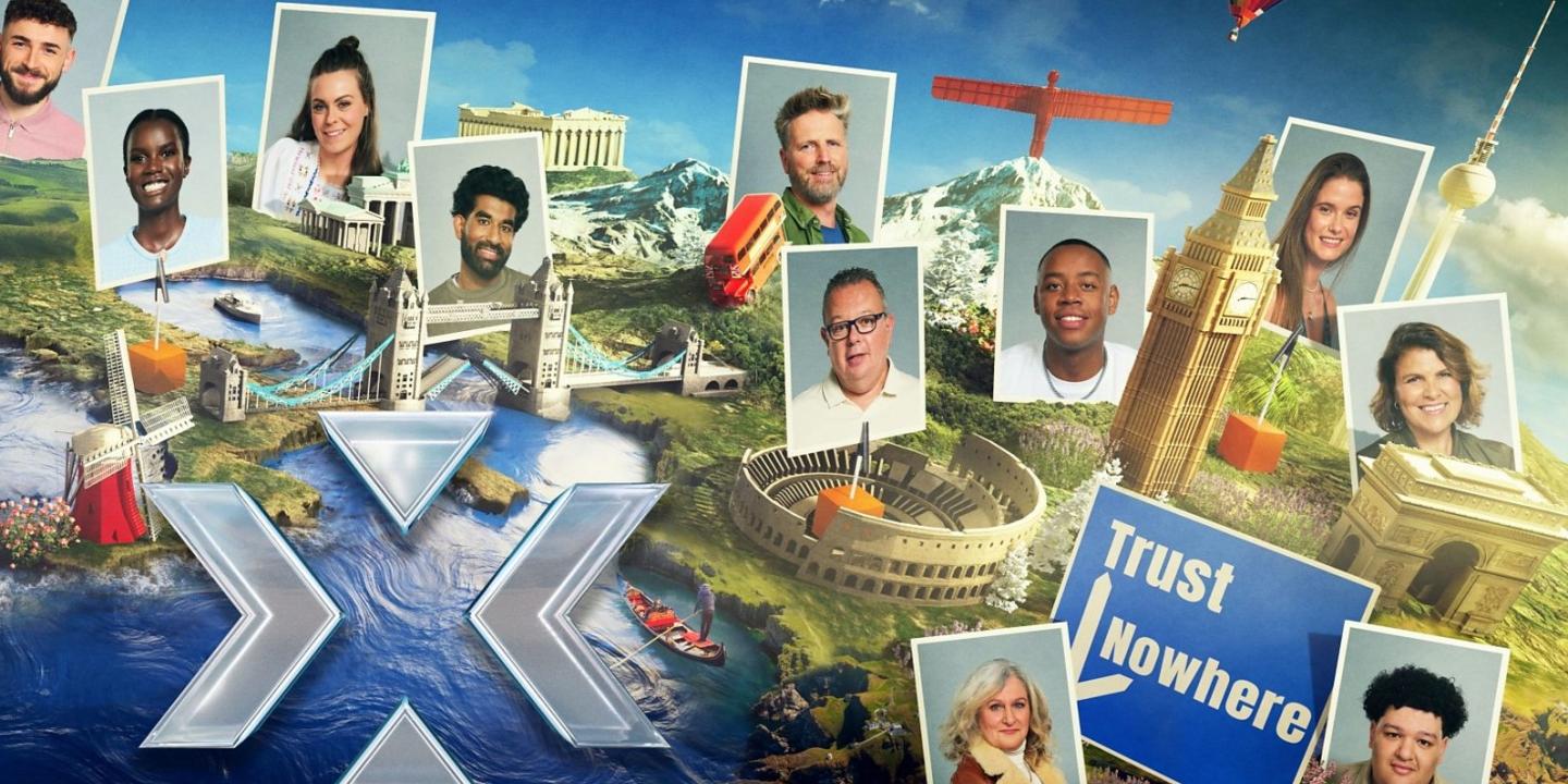 A composite images show a map of Europe with Destination X contestants pictures above.