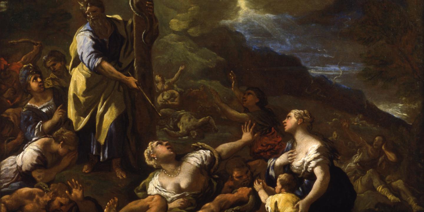 A 17th Century painting of Moses and the brazen cross.