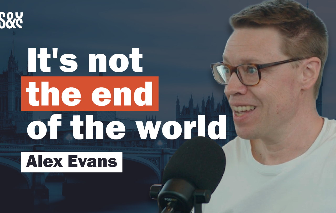A video grab of a man talking with text beside him reading: it's not the end of the world.