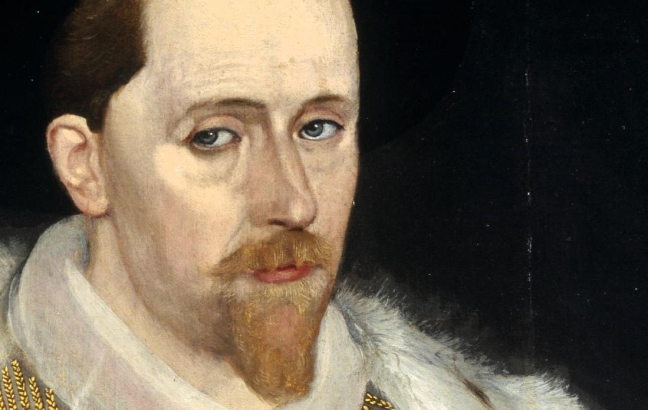 A portrait of King James VI, his eyes fix the viewer.
