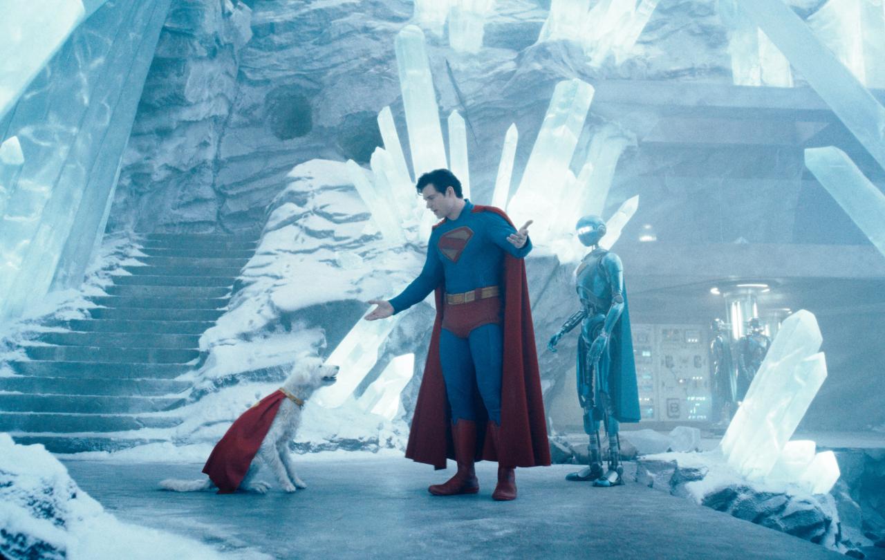 Superman talks to his dog amid the ice.