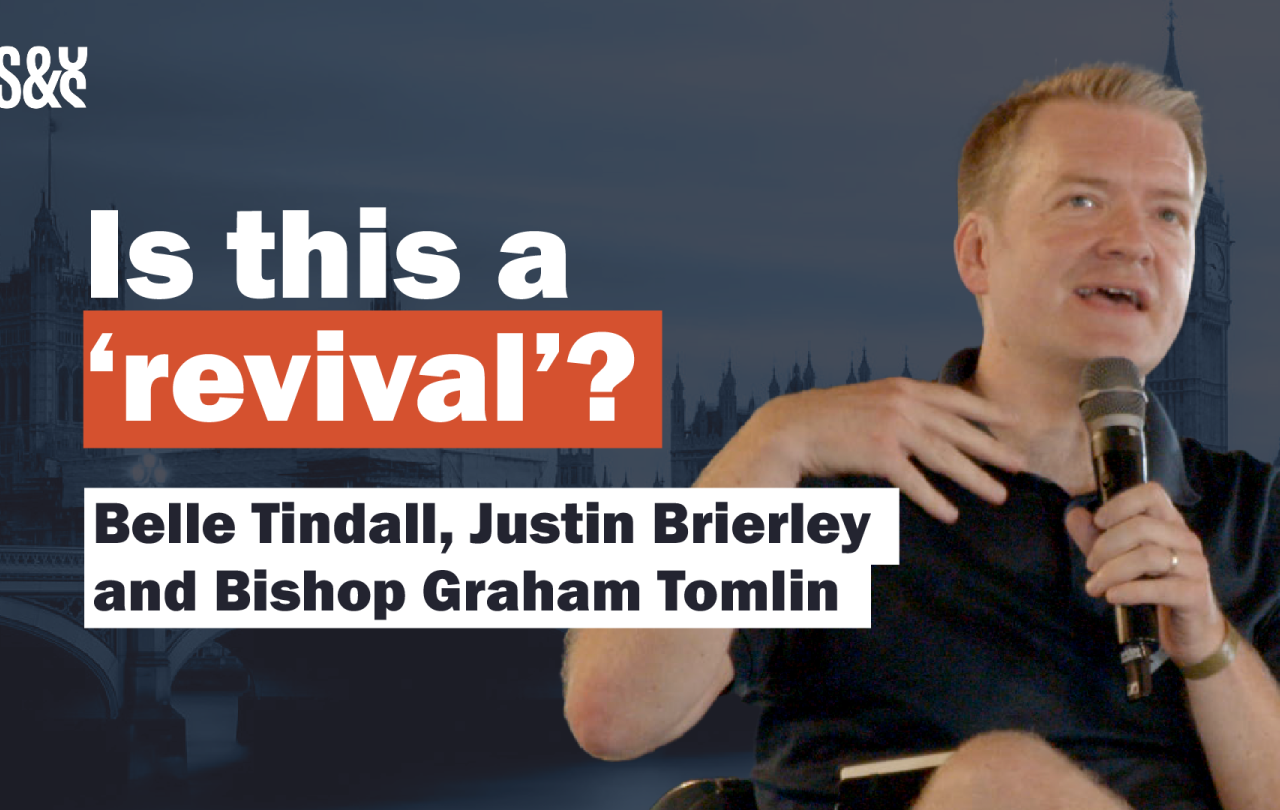 A video caption card show a speaker holding a mike and the text 'Is this a revival?'