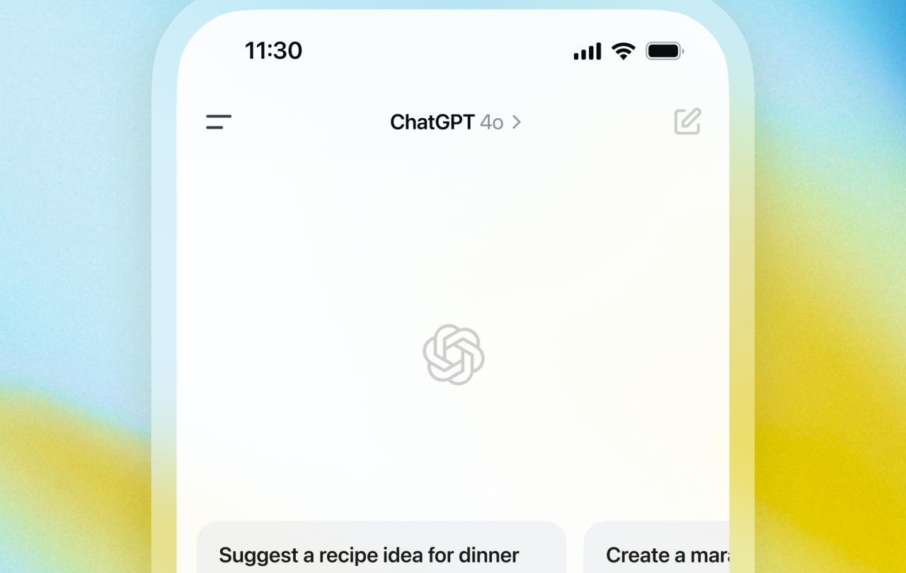 A home screen for the ChatGPT app shows its logo.