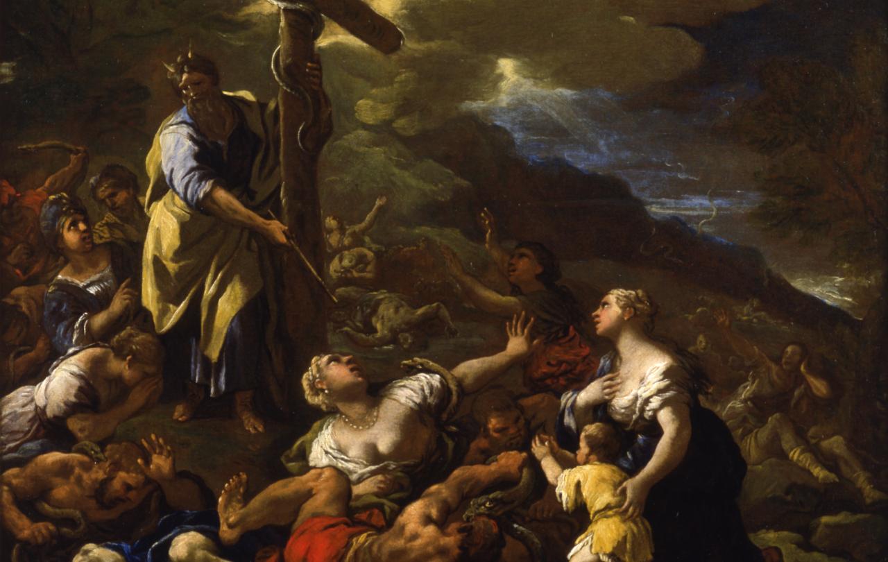 A 17th Century painting of Moses and the brazen cross.