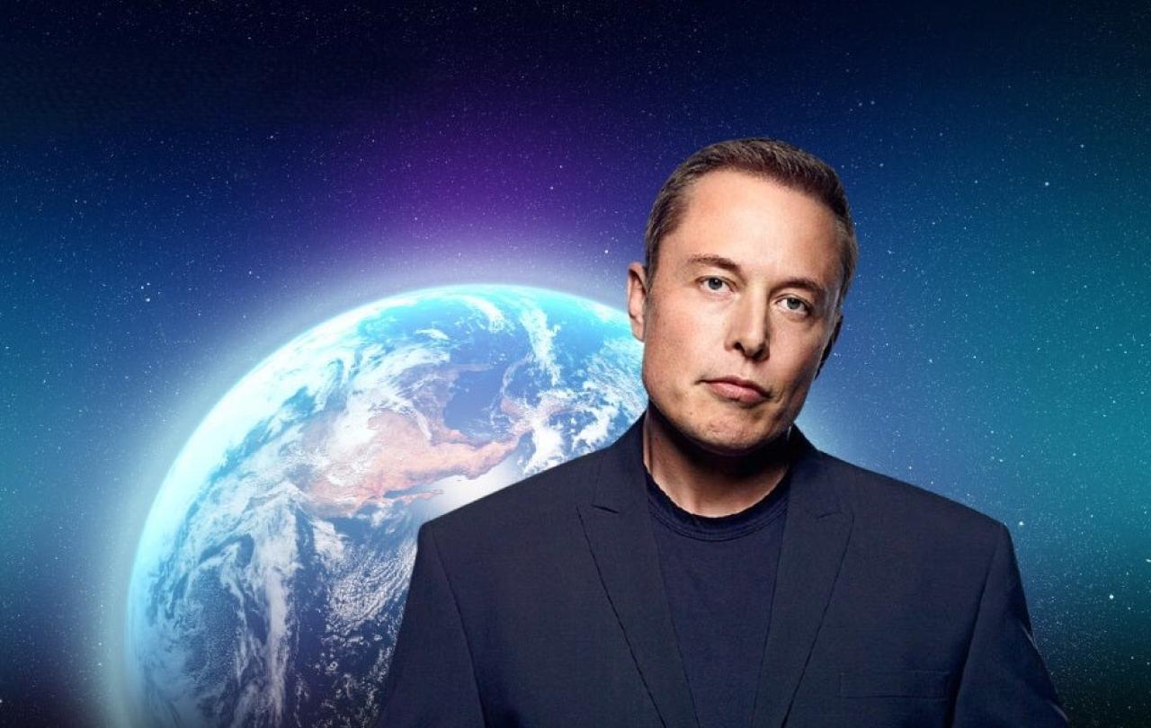 Elon Musk, in front of a glowing moon.