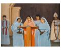 a painting shows Bengali celebrants of a Eucharist.