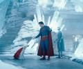 Superman talks to his dog amid the ice.