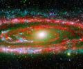 A spital galaxy coloured red, white and black.
