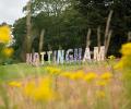 A campus sign spells out Nottingham in large letters